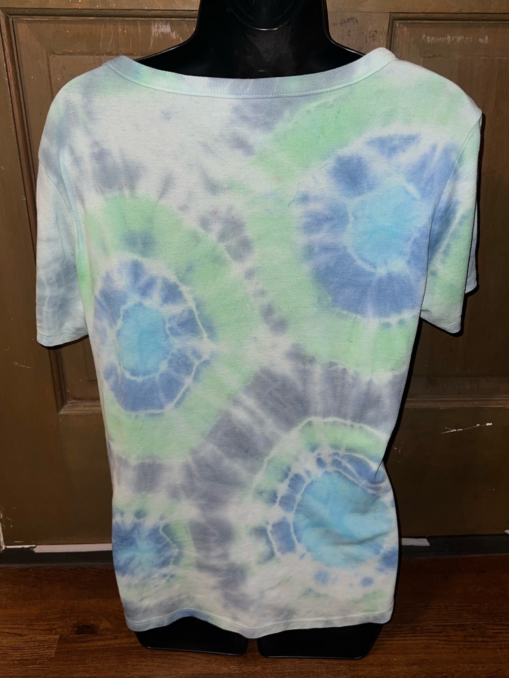 Handmade Geode Tie-Dye Retro Short Sleeve Shirt Cotton Y2K Blue Green Size L - Picture 6 of 8